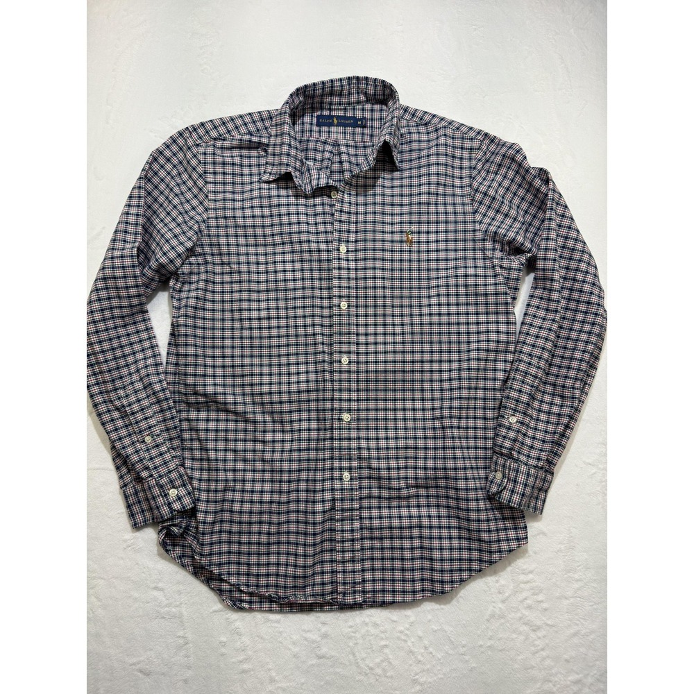 Ralph Lauren Shirt Mens Medium Blue Check Long Sleeve Button Front Casual